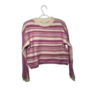 Line & Dot Pink Striped Crew Neck Long Sleeve Cropped Sweater Medium Boho‎ Cozy